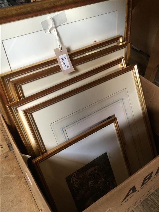 11 framed prints, inc blue vases (2), chickens (3), butterflies (4) and 2 19C hand-coloured